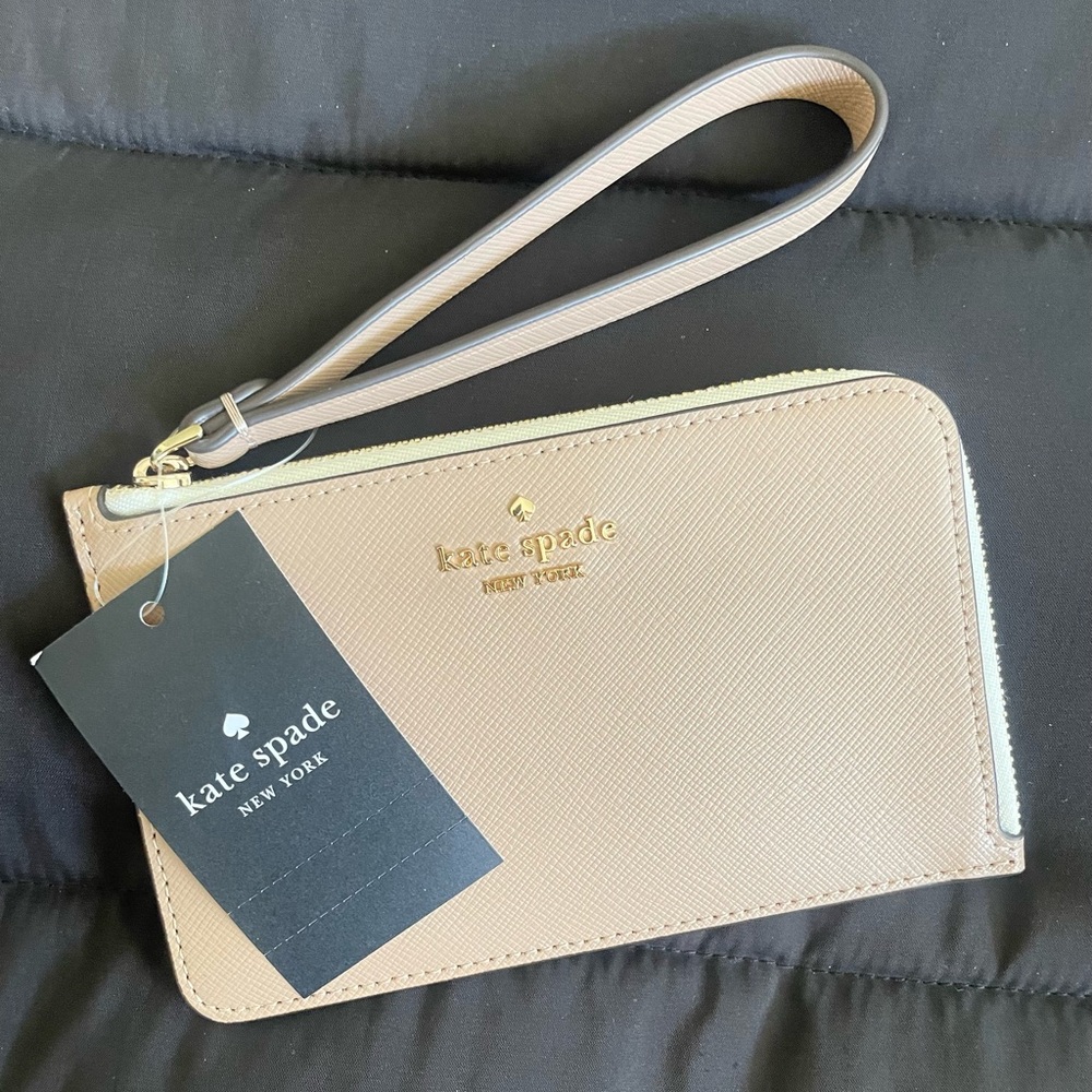 Kate Spade Tan Leather Wristlet with Gold Hardware